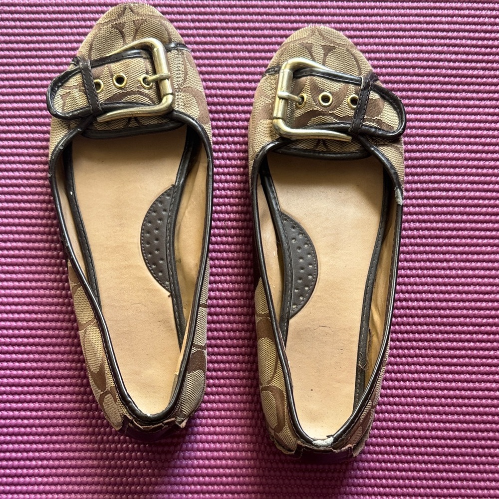 Coach Tan and Brown Women's Flats with Buckle
